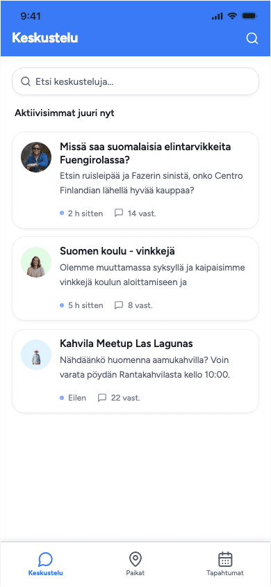 Keskustelu-näkymä sovelluksessa